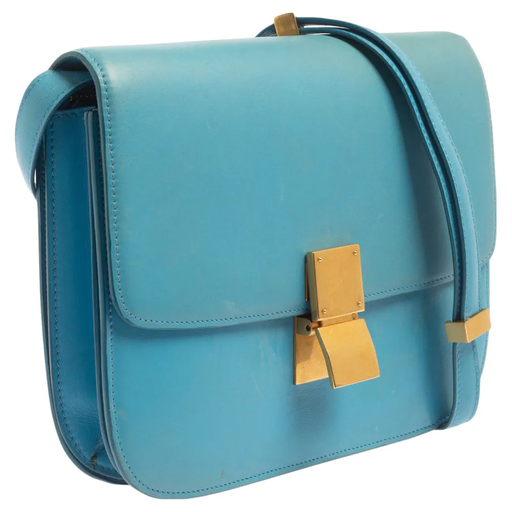 Celine Blue Leather Medium Classic Box Shoulder Bag