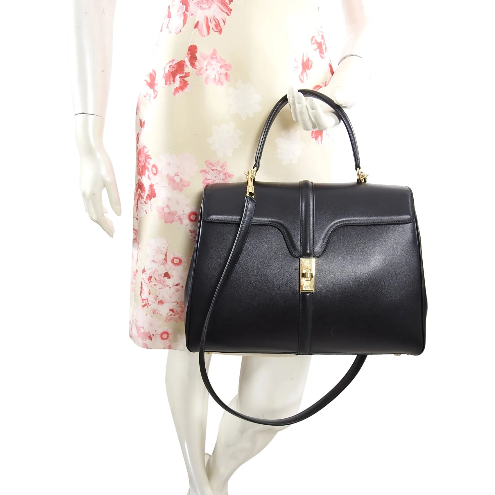 Celine Hedi Slimane Medium New 16 Bag in Black Satinated Calfskin