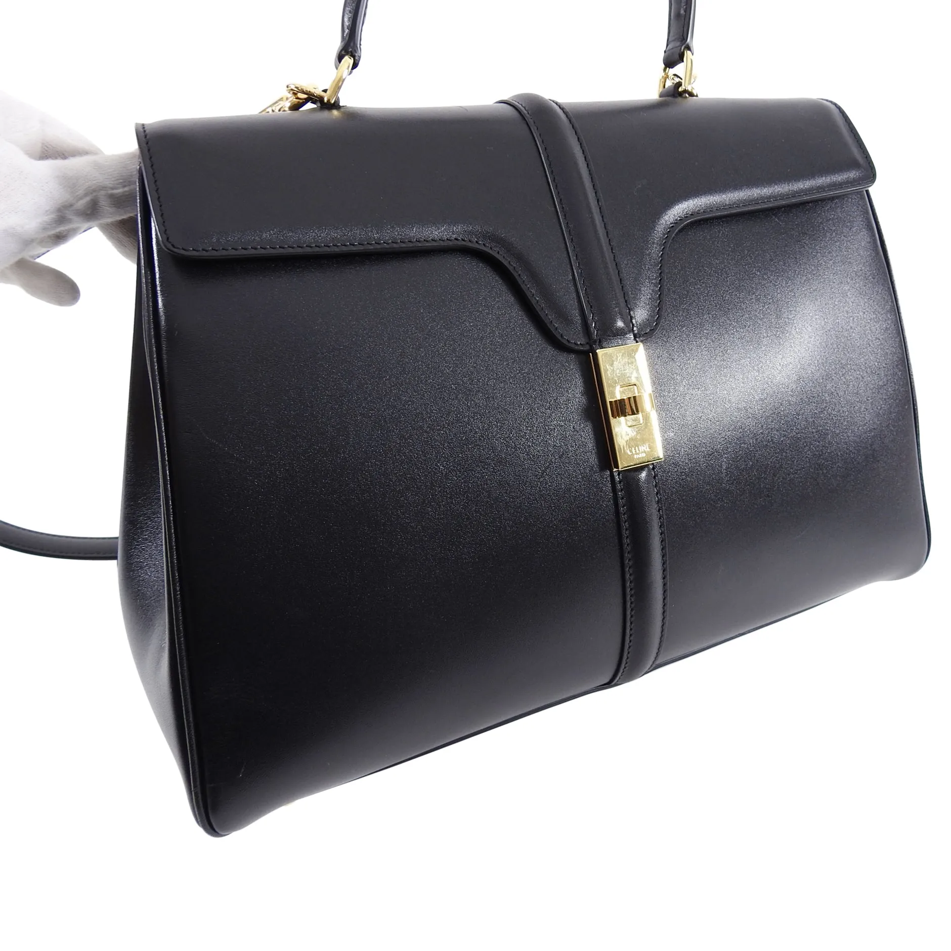 Celine Hedi Slimane Medium New 16 Bag in Black Satinated Calfskin