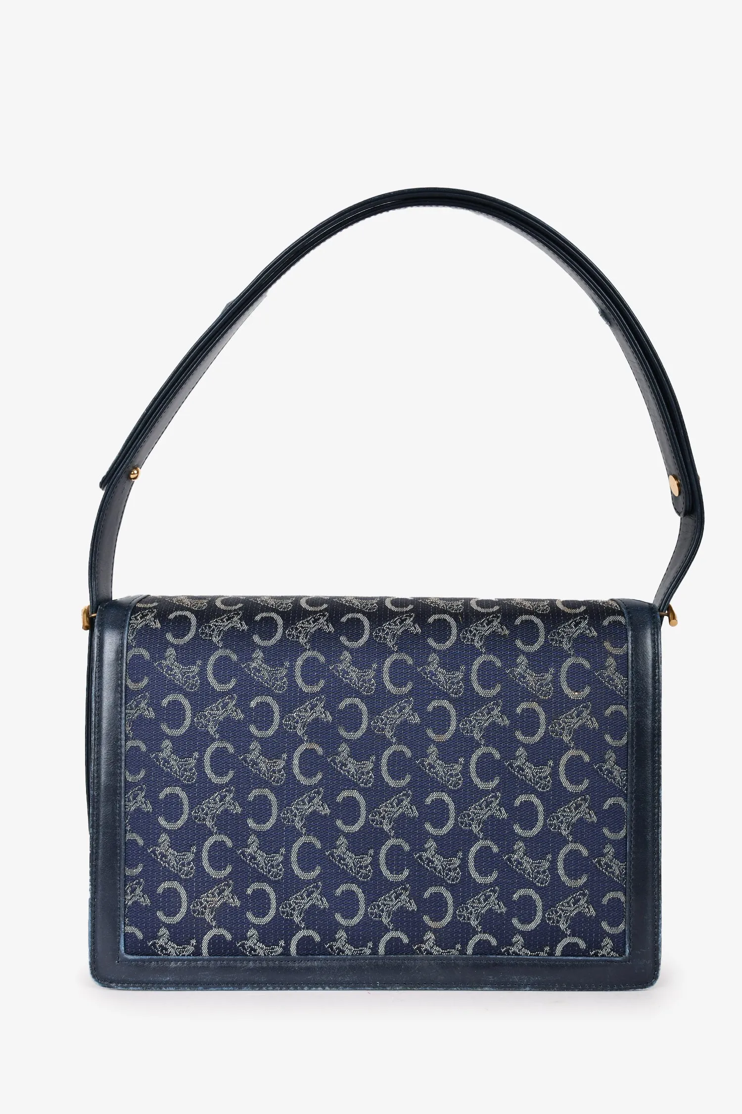 Celine Vintage Blue Monogram Denim Leather Trim 'Calèche' Shoulder Bag 'As-Is'