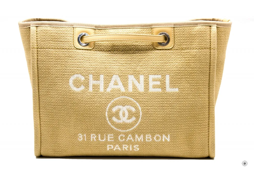 Chanel A67001B07300 Deauville Shopping Tote  Khaki   NG121 Fabric Tote Bag Shw