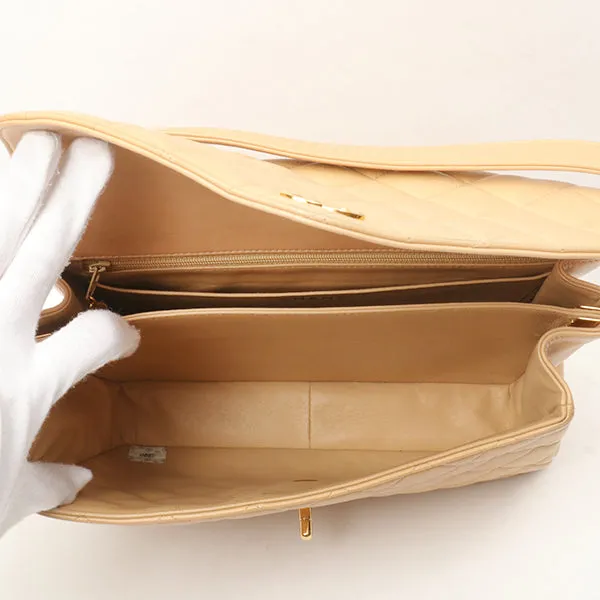 Chanel Around 1997 Made V-Flap Turn-Lock Handbag Beige