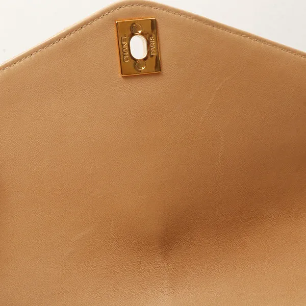 Chanel Around 1997 Made V-Flap Turn-Lock Handbag Beige
