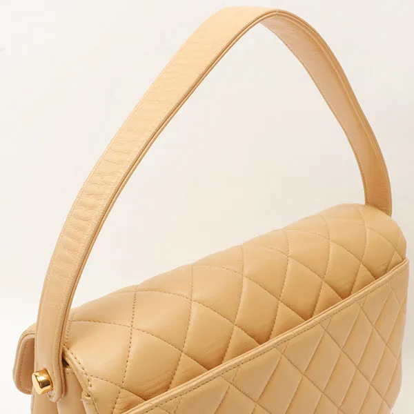 Chanel Around 1997 Made V-Flap Turn-Lock Handbag Beige