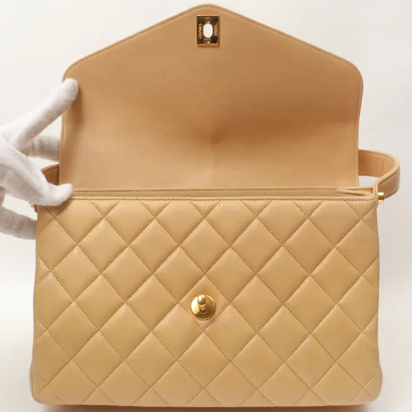 Chanel Around 1997 Made V-Flap Turn-Lock Handbag Beige