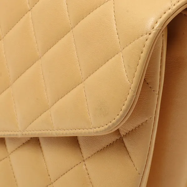 Chanel Around 1997 Made V-Flap Turn-Lock Handbag Beige