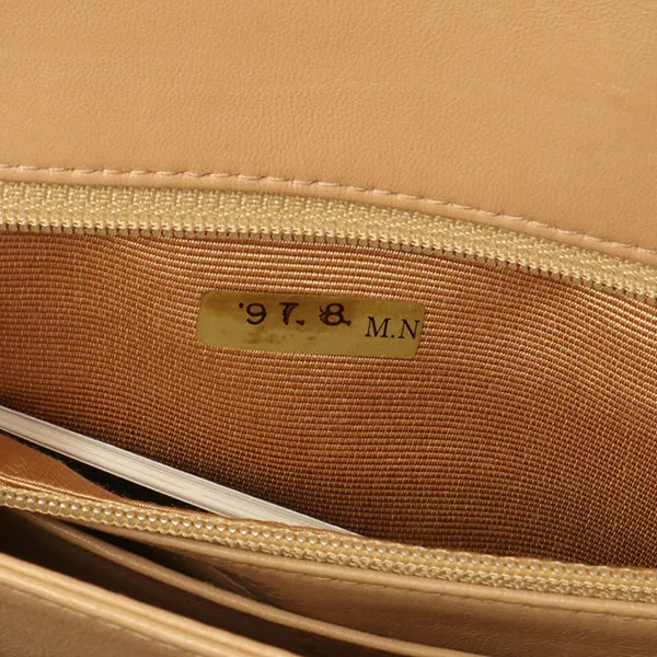 Chanel Around 1997 Made V-Flap Turn-Lock Handbag Beige