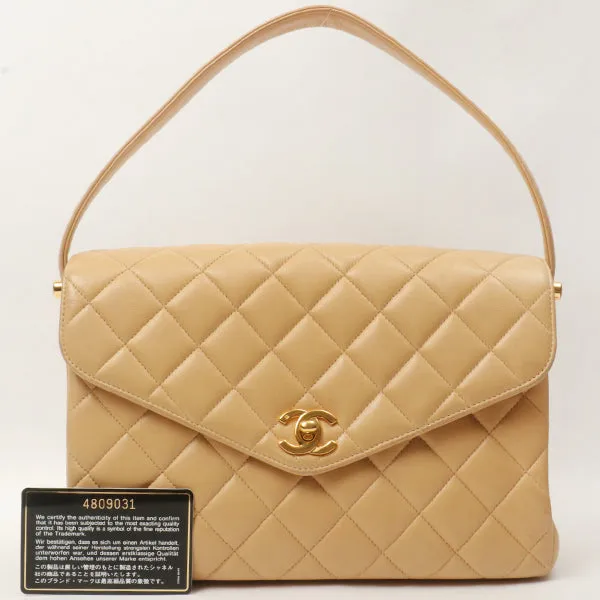 Chanel Around 1997 Made V-Flap Turn-Lock Handbag Beige