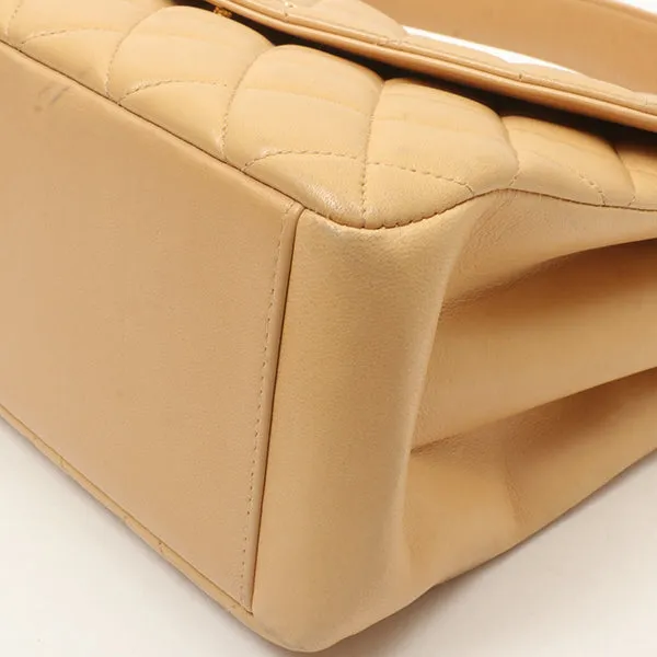 Chanel Around 1997 Made V-Flap Turn-Lock Handbag Beige