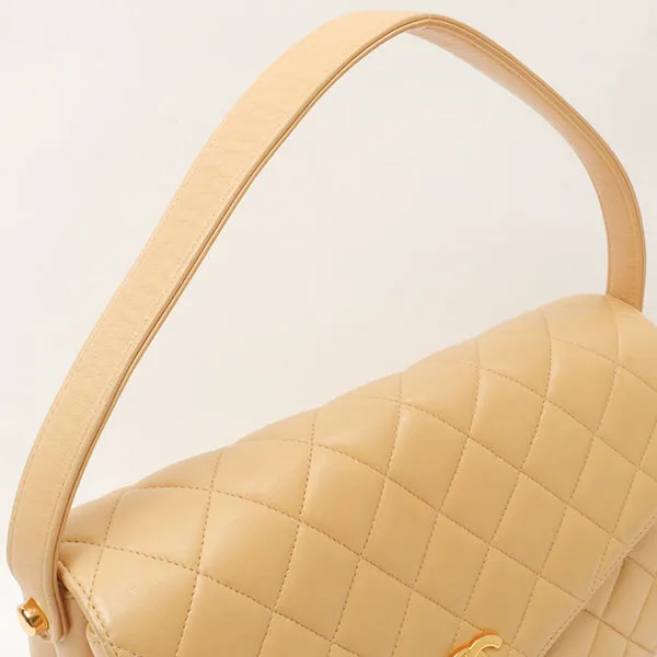 Chanel Around 1997 Made V-Flap Turn-Lock Handbag Beige