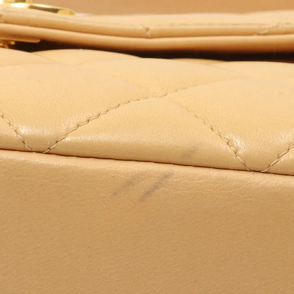 Chanel Around 1997 Made V-Flap Turn-Lock Handbag Beige