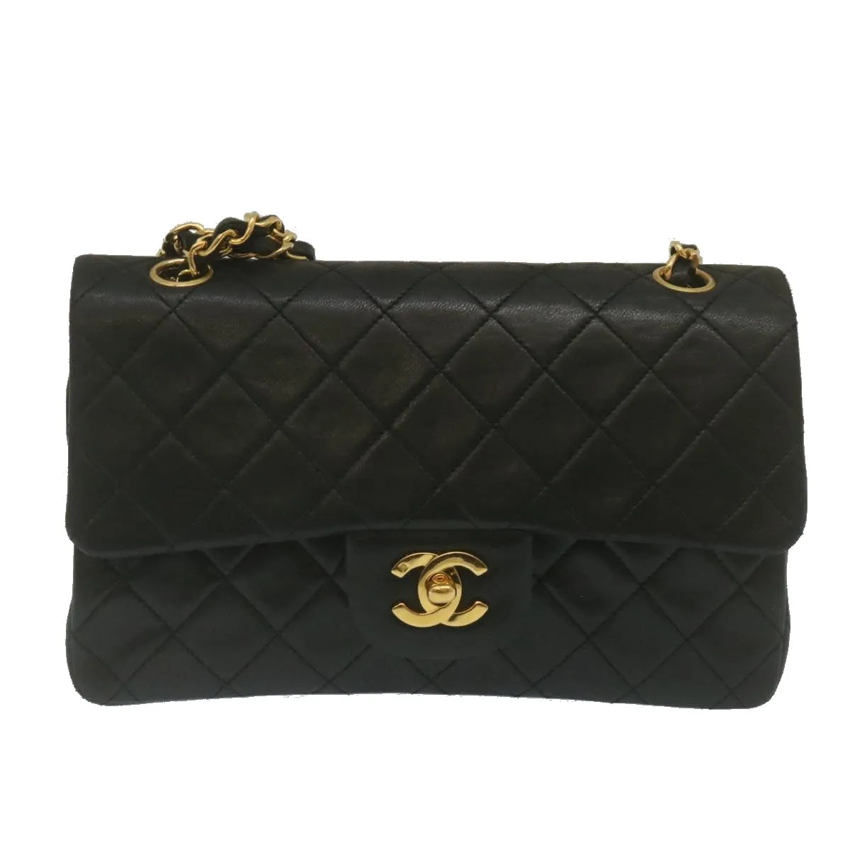 CHANEL Classic Matelasse 23 Chain Flap Shoulder Bag Lamb Skin Black Auth lt398A
