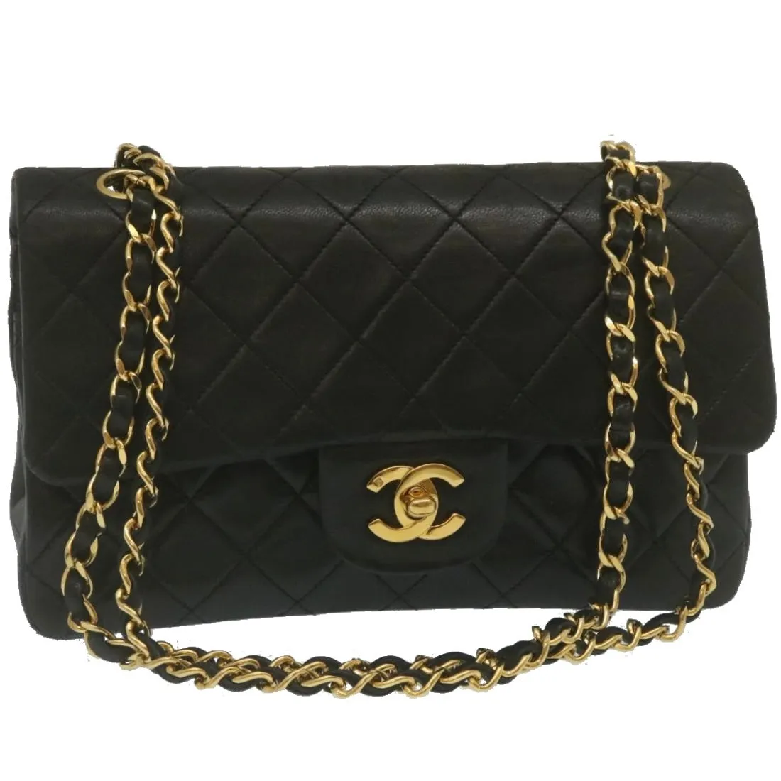 CHANEL Classic Matelasse 23 Chain Flap Shoulder Bag Lamb Skin Black Auth lt398A