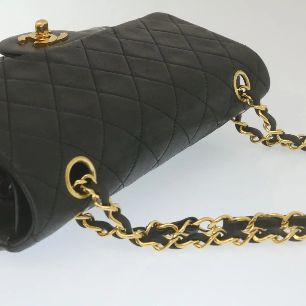 CHANEL Classic Matelasse 23 Chain Flap Shoulder Bag Lamb Skin Black Auth lt398A