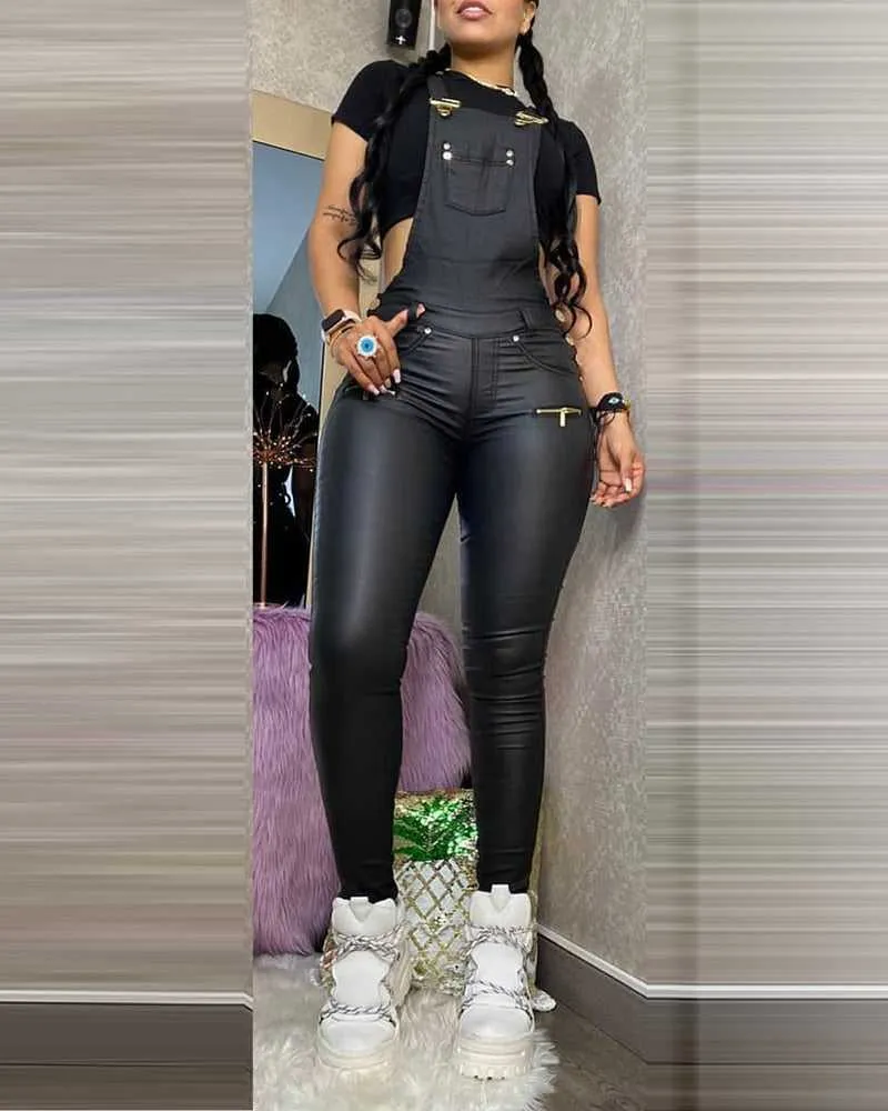 Chic Burgundy & Black Dungarees