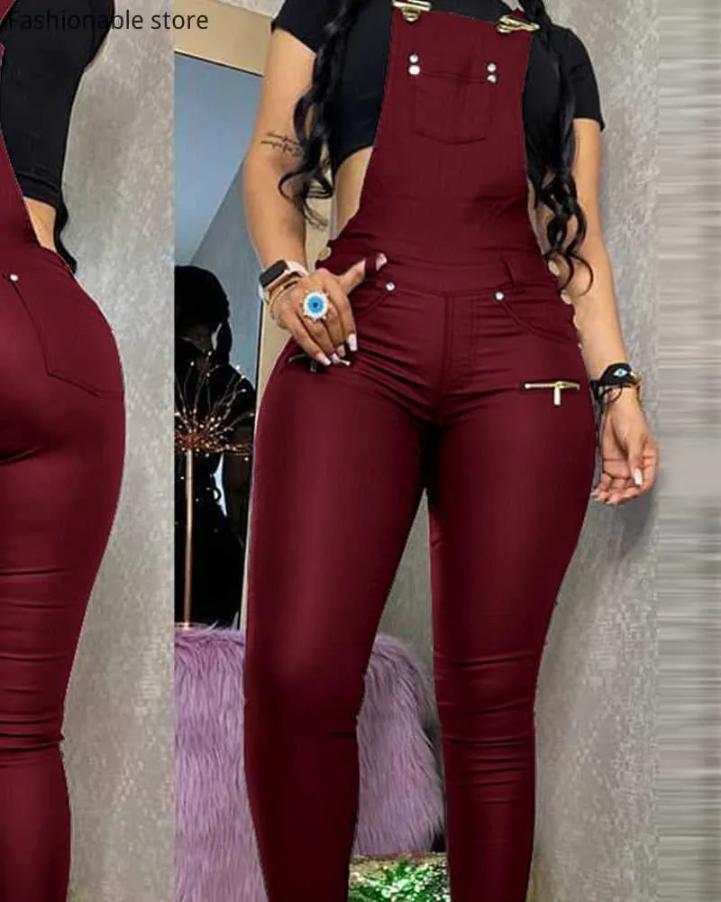 Chic Burgundy & Black Dungarees
