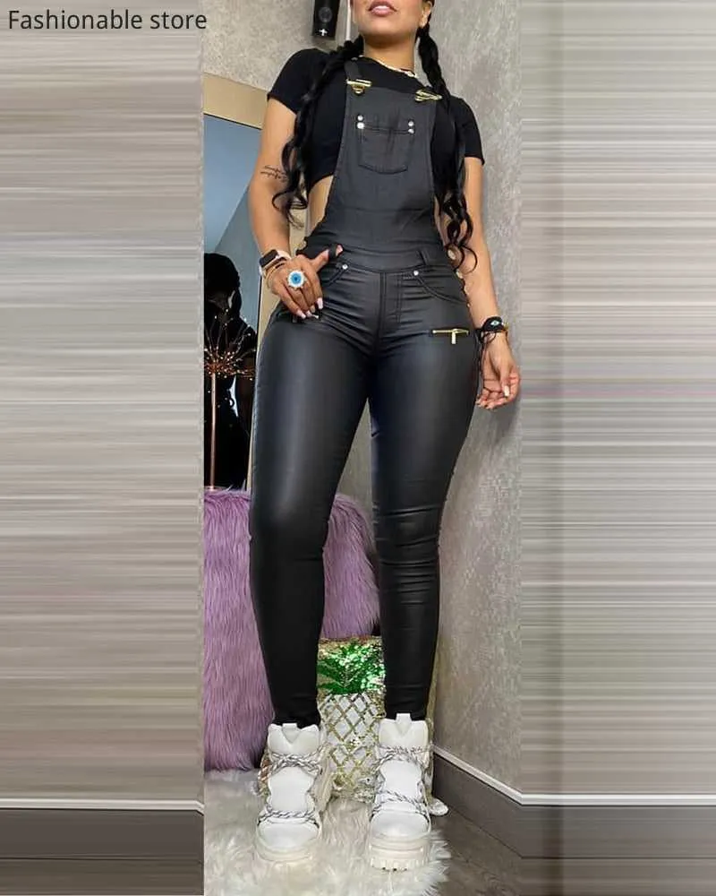 Chic Burgundy & Black Dungarees