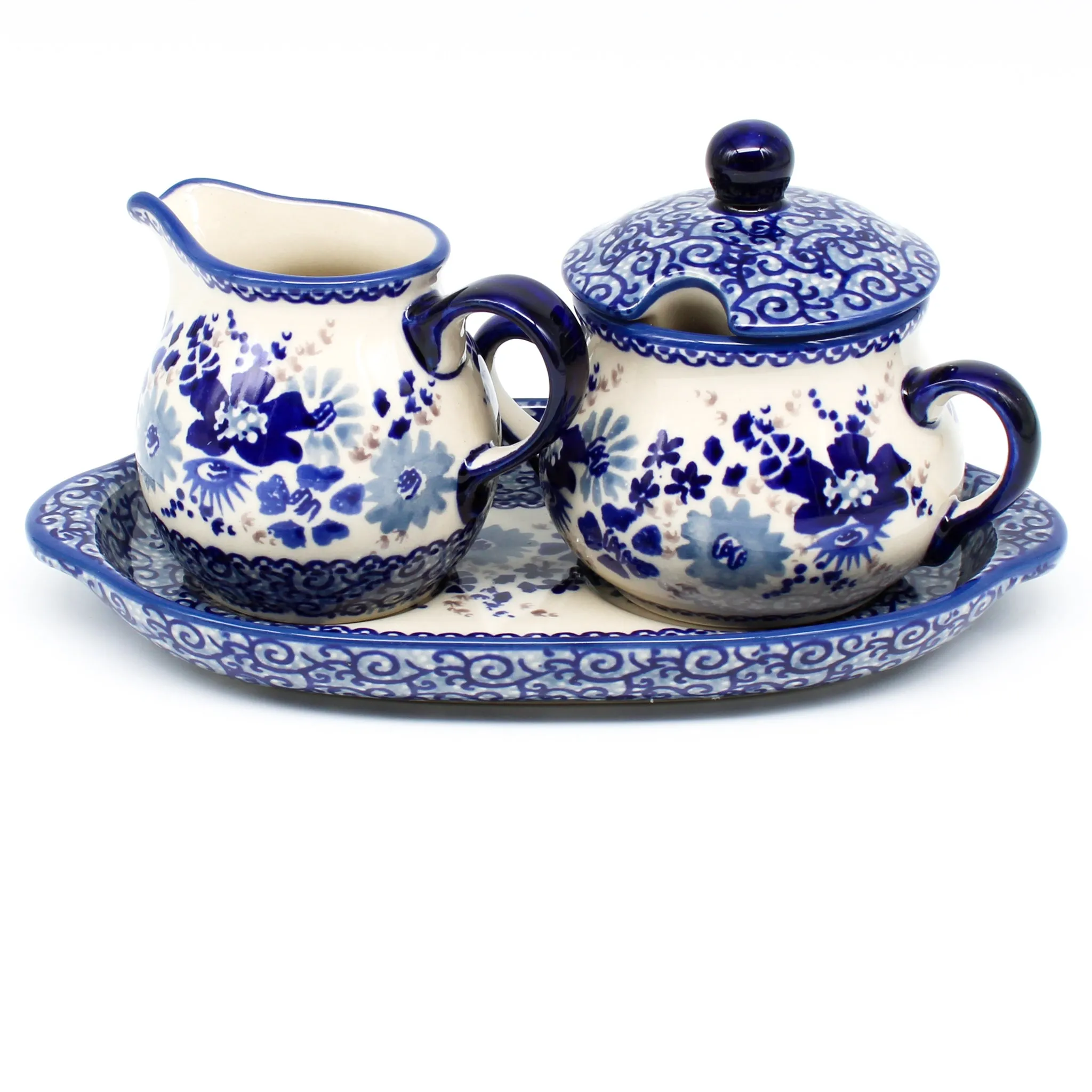 Creamer & Sugar Set w/Tray in Stunning Blue