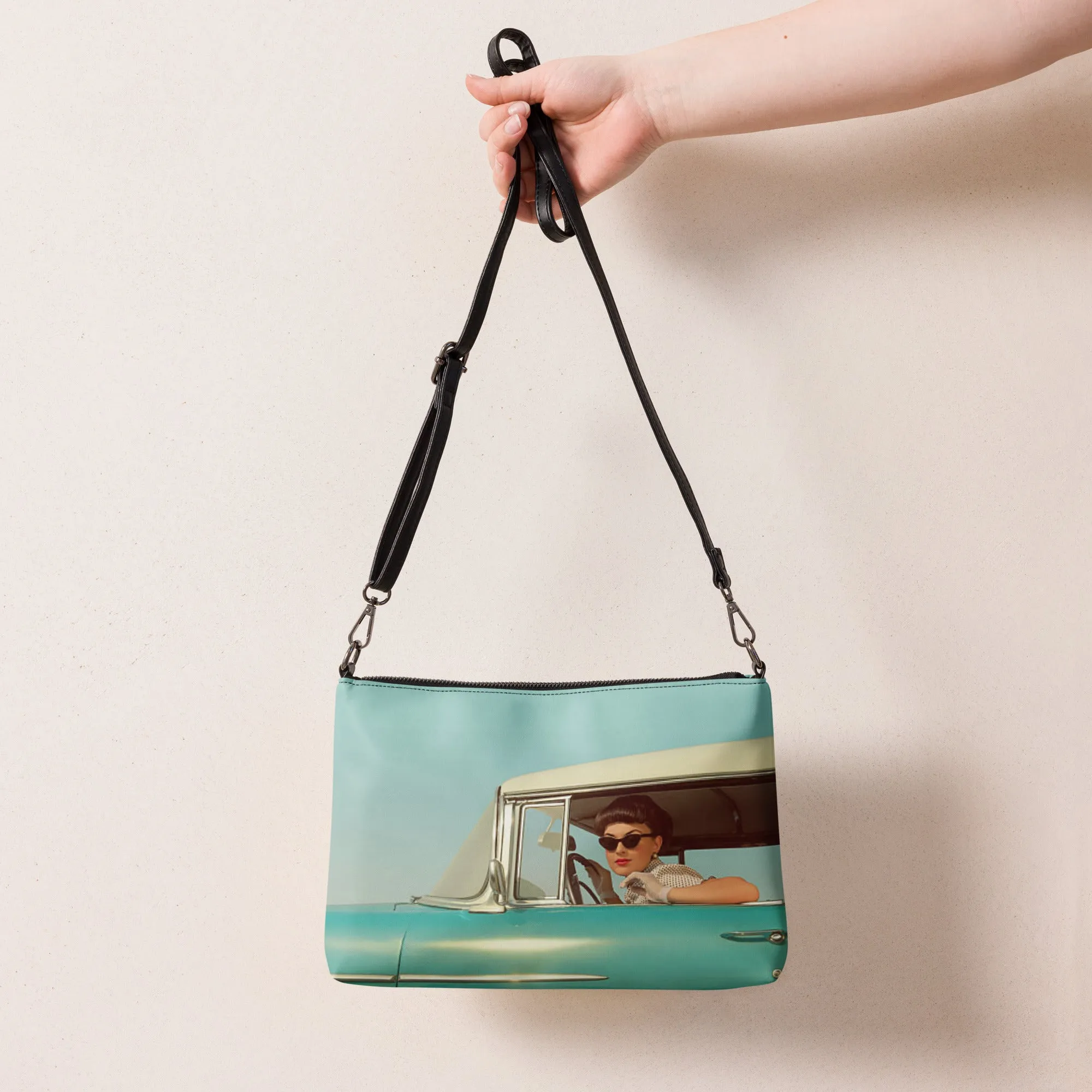 Crossbody Bag Vintage Blue Retro Car Pin-up