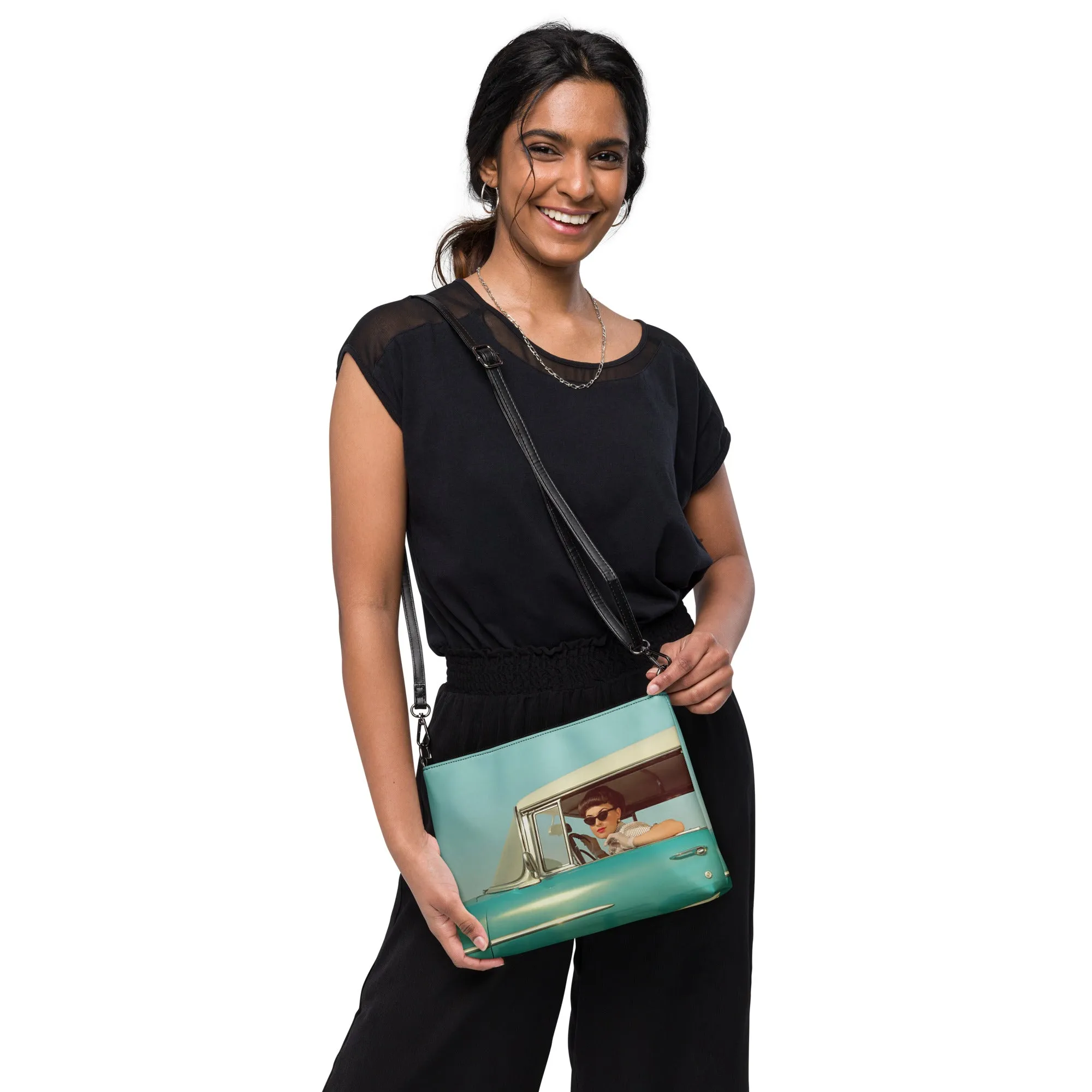 Crossbody Bag Vintage Blue Retro Car Pin-up