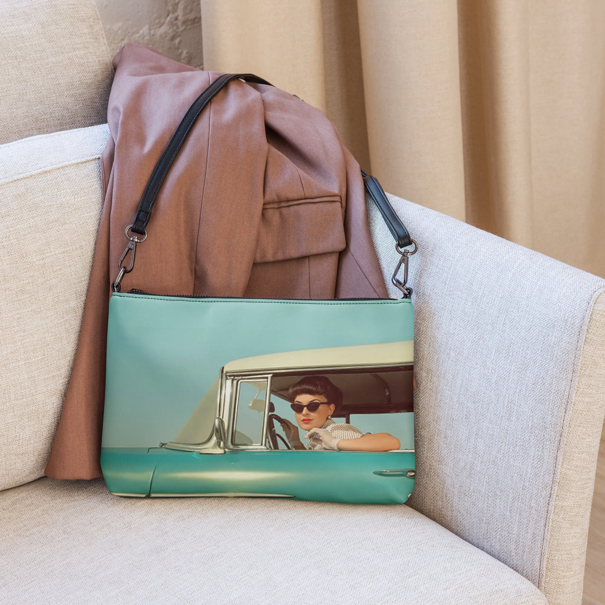 Crossbody Bag Vintage Blue Retro Car Pin-up