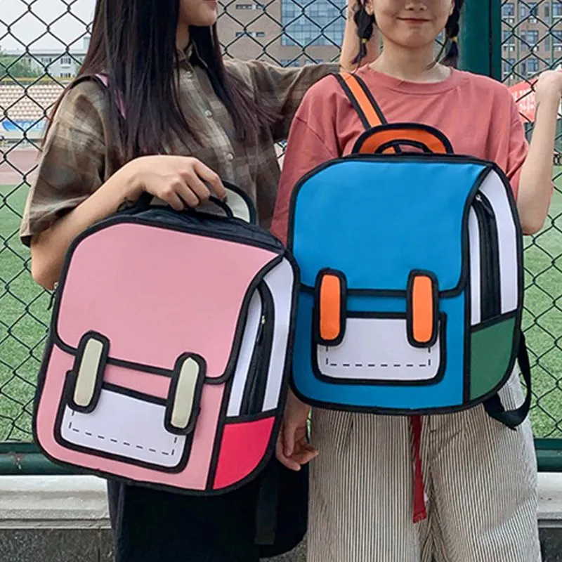 Cute 3D Cartoon Colorblock School Backpack
