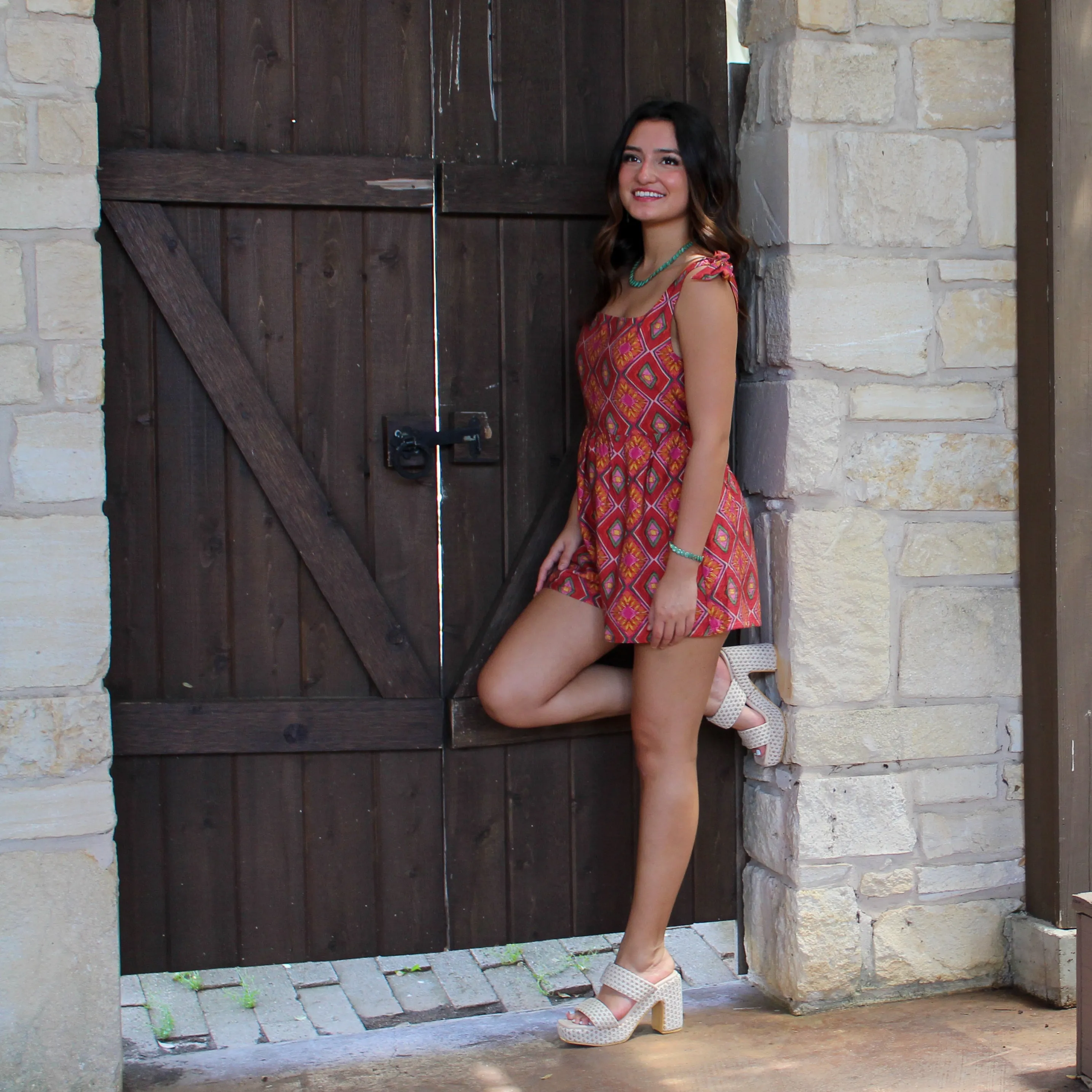 Endless Blu Geometric Print Romper