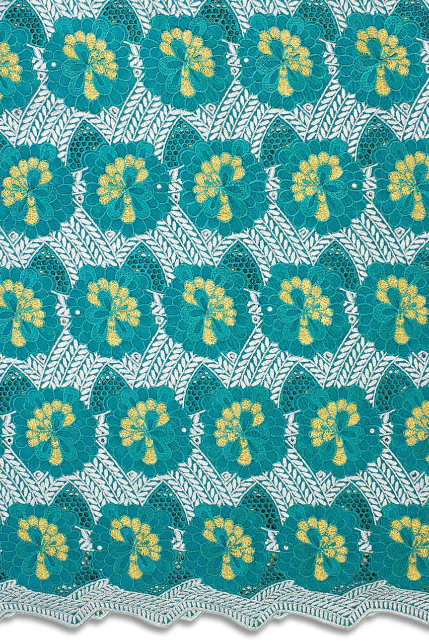 FSL603 - Stunning Fine Swiss Lace - Teal, Silver & Gold