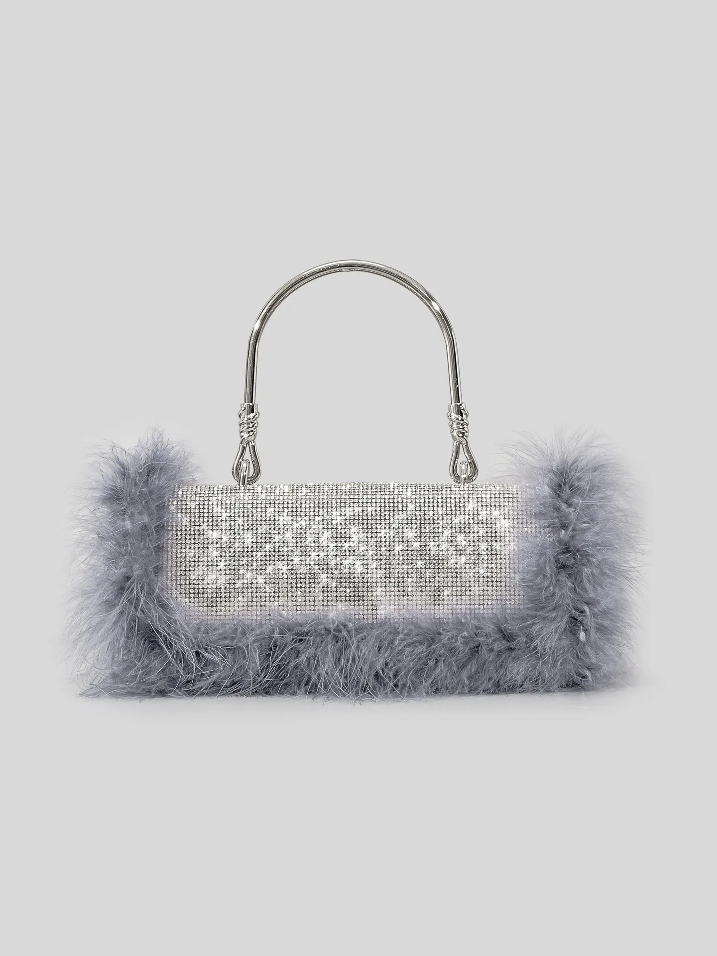 Furry Rhinestone Evening Clutch Bag