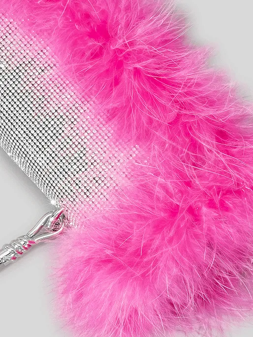 Furry Rhinestone Evening Clutch Bag
