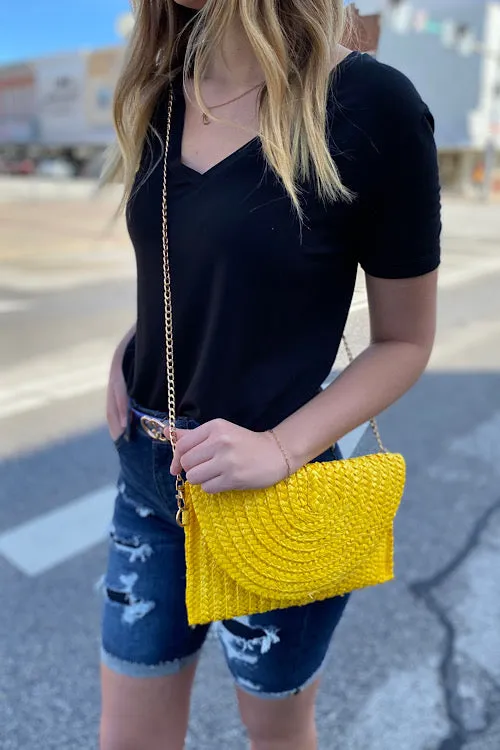 Gabbi- Straw Clutch with Shoulder Strap