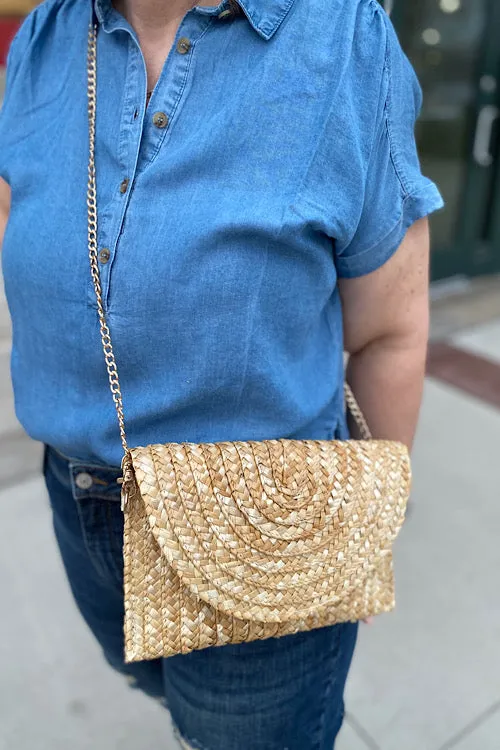 Gabbi- Straw Clutch with Shoulder Strap