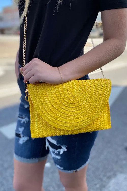 Gabbi- Straw Clutch with Shoulder Strap