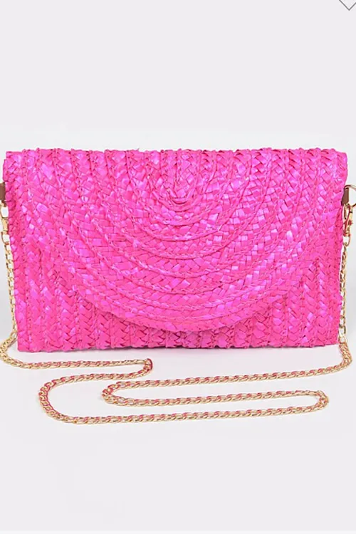 Gabbi- Straw Clutch with Shoulder Strap