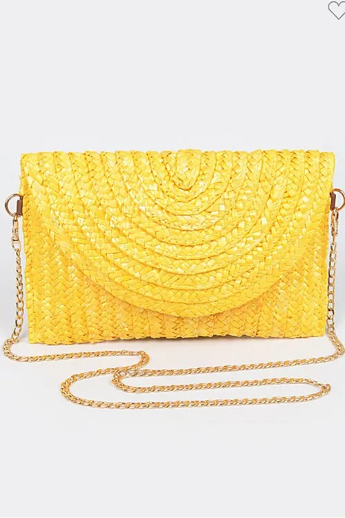 Gabbi- Straw Clutch with Shoulder Strap