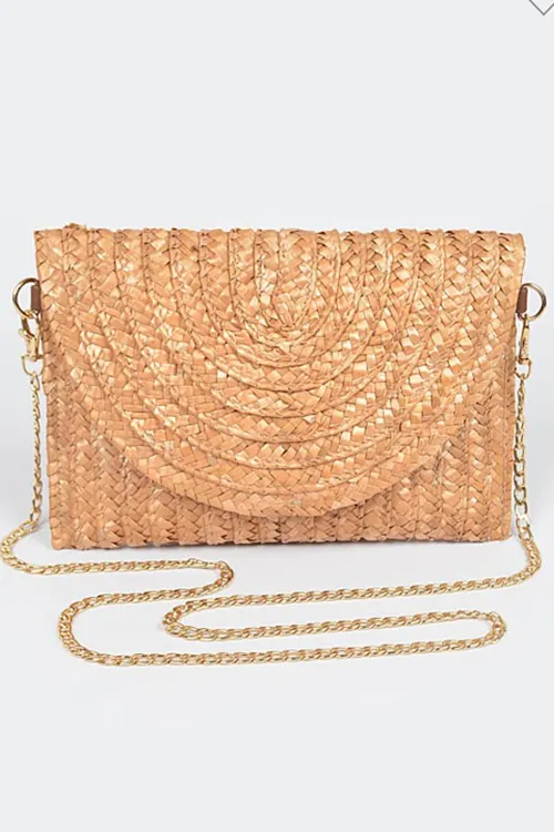 Gabbi- Straw Clutch with Shoulder Strap
