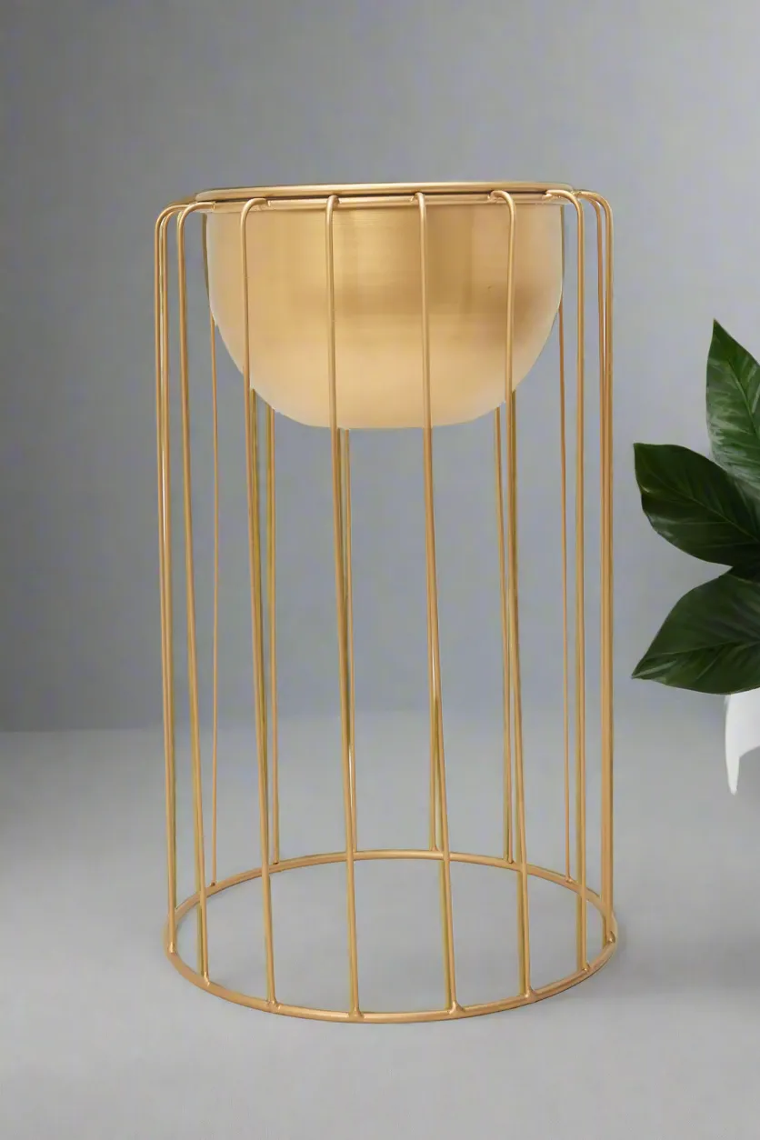 Gold Metal Planter With Stand