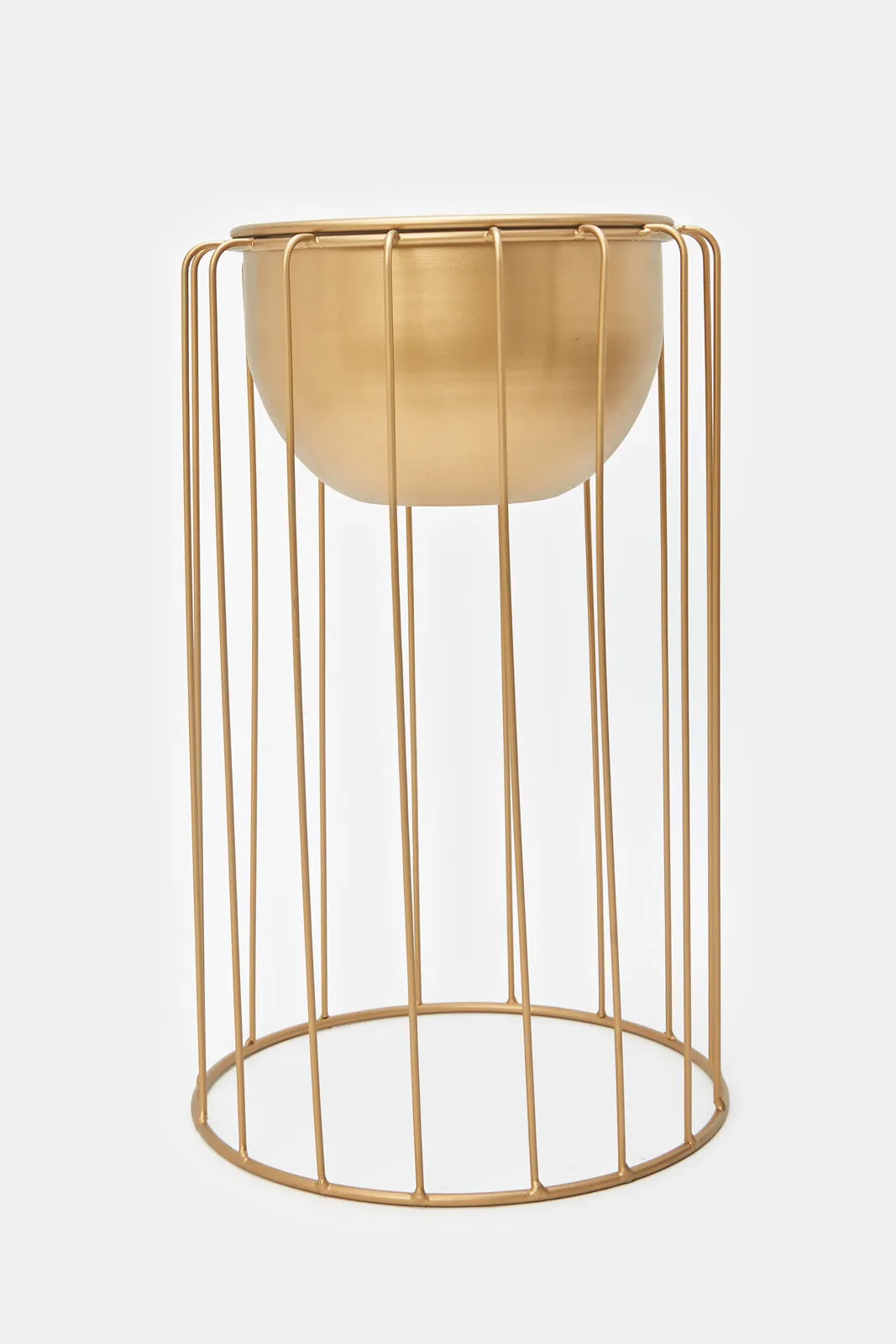 Gold Metal Planter With Stand