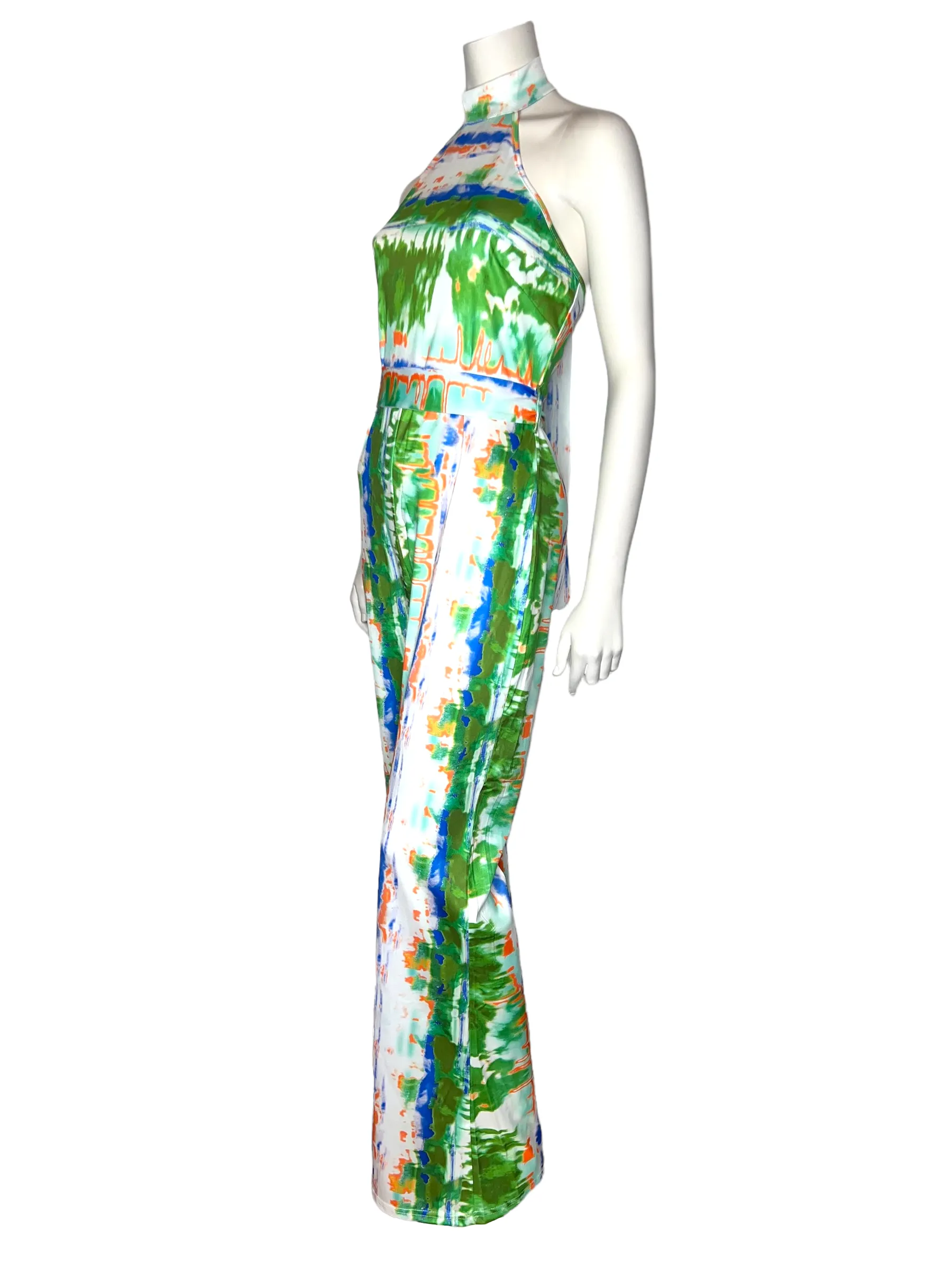 Green Tie-Dye Halter Jumpsuit