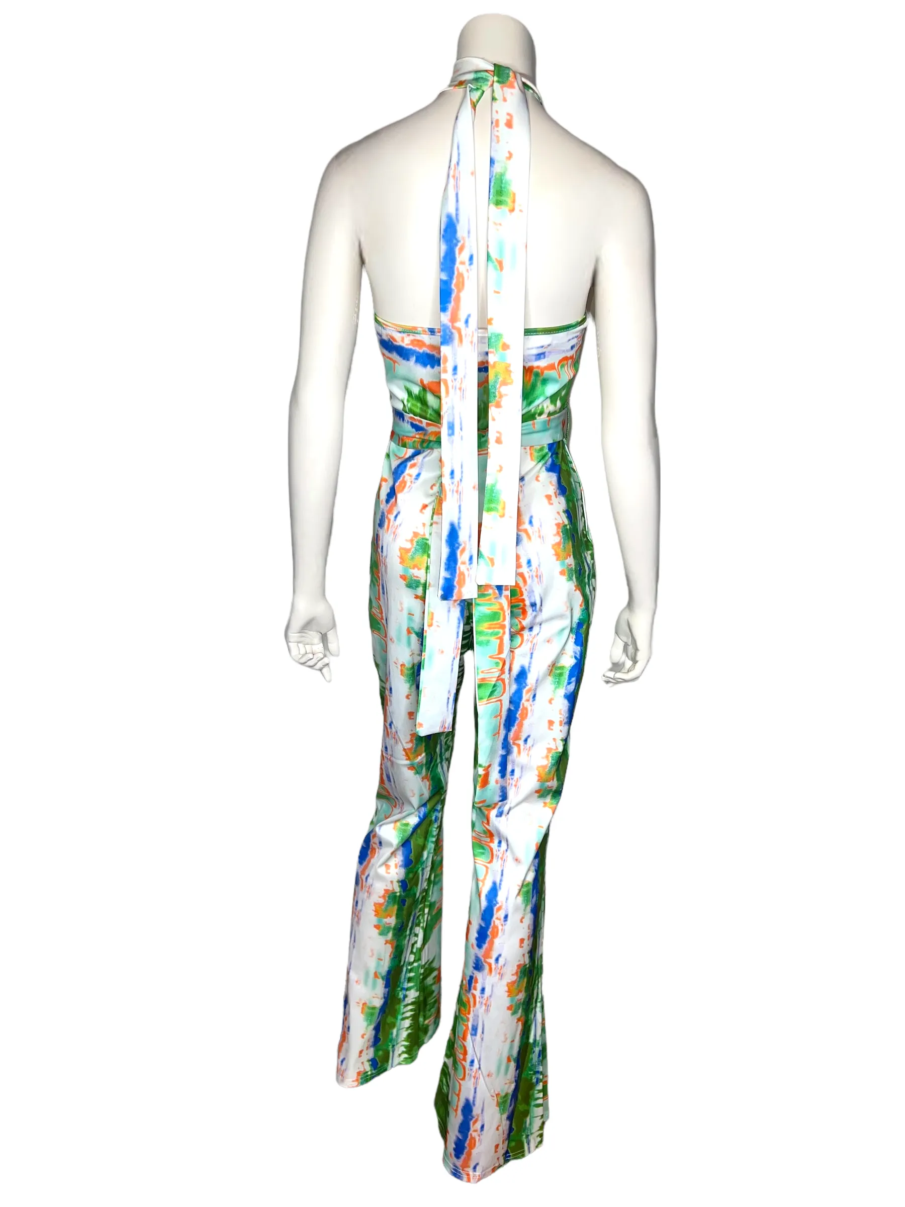 Green Tie-Dye Halter Jumpsuit
