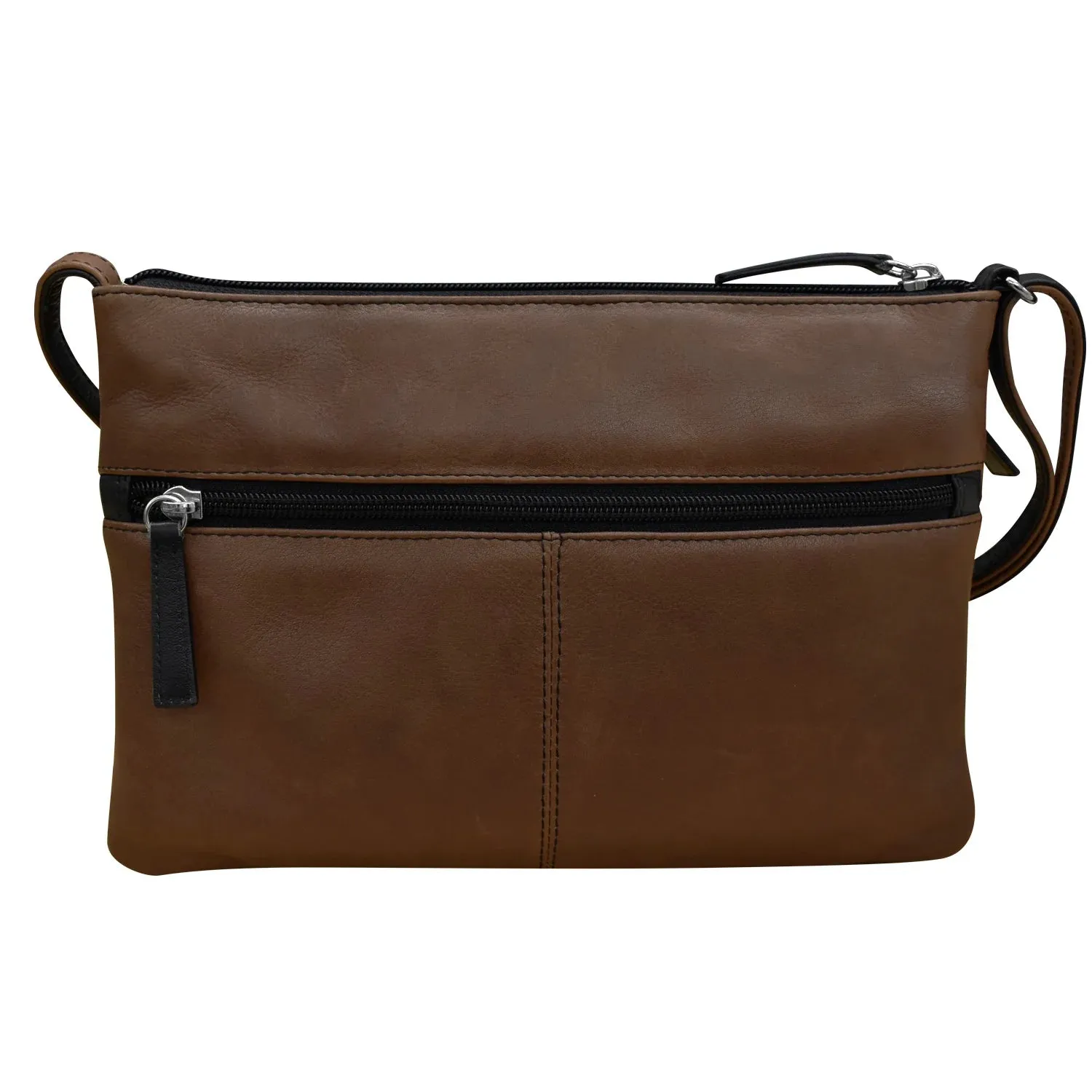 Handbag Double Zip Crossbody BagTofe/Black Leather RFID Blocking 6028