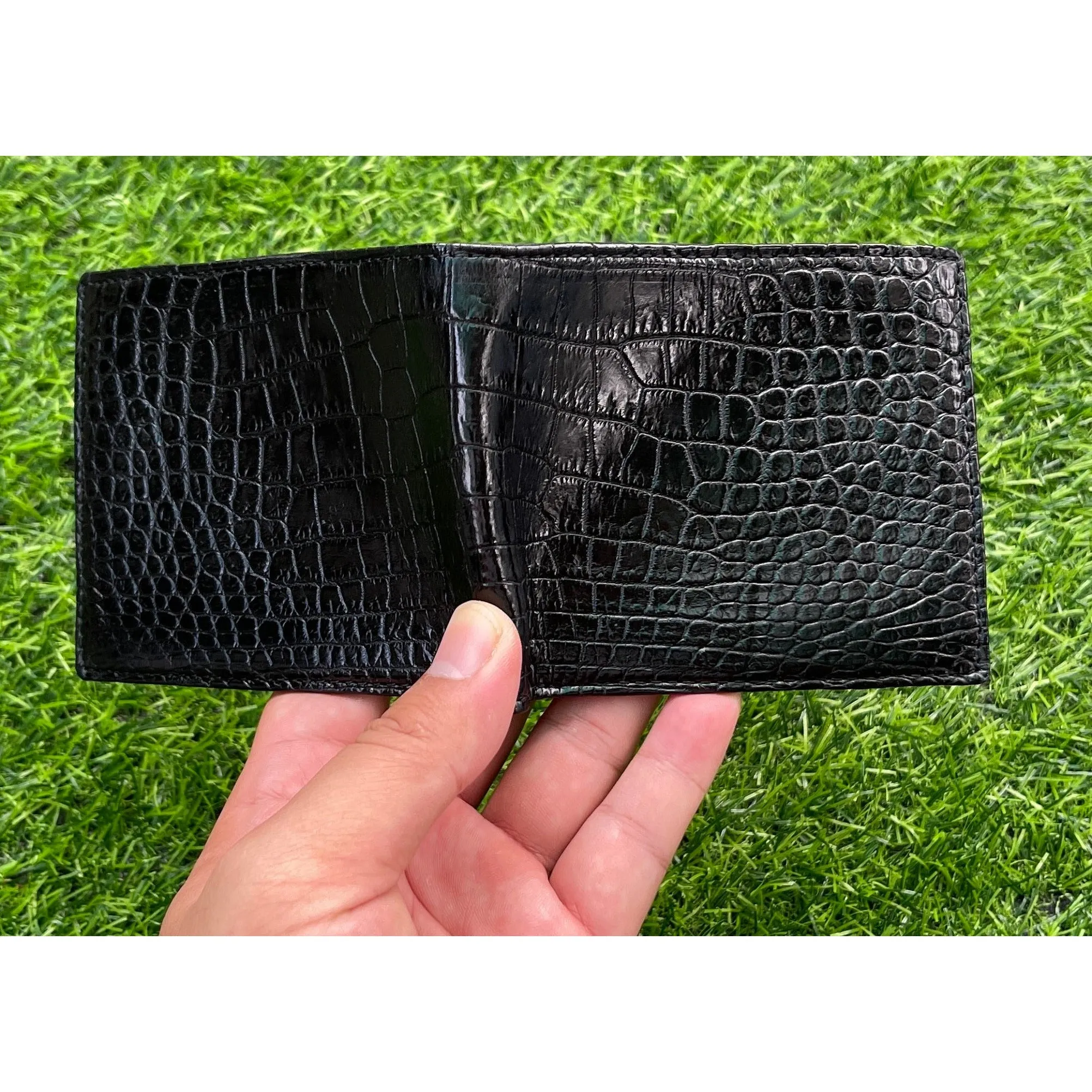 Handmade Black Alligator Belly Leather Bifold Wallet for Men RFID Blocking | VINAM-36