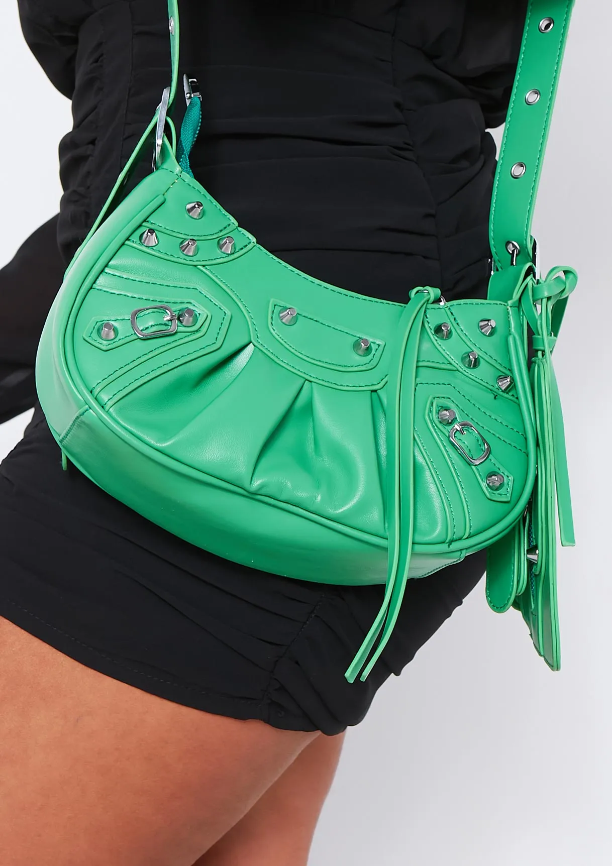 Haylie Green PU Studded Shoulder Bag With Purse