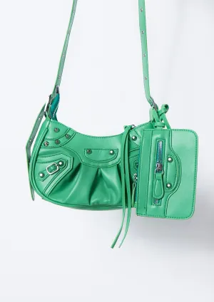 Haylie Green PU Studded Shoulder Bag With Purse
