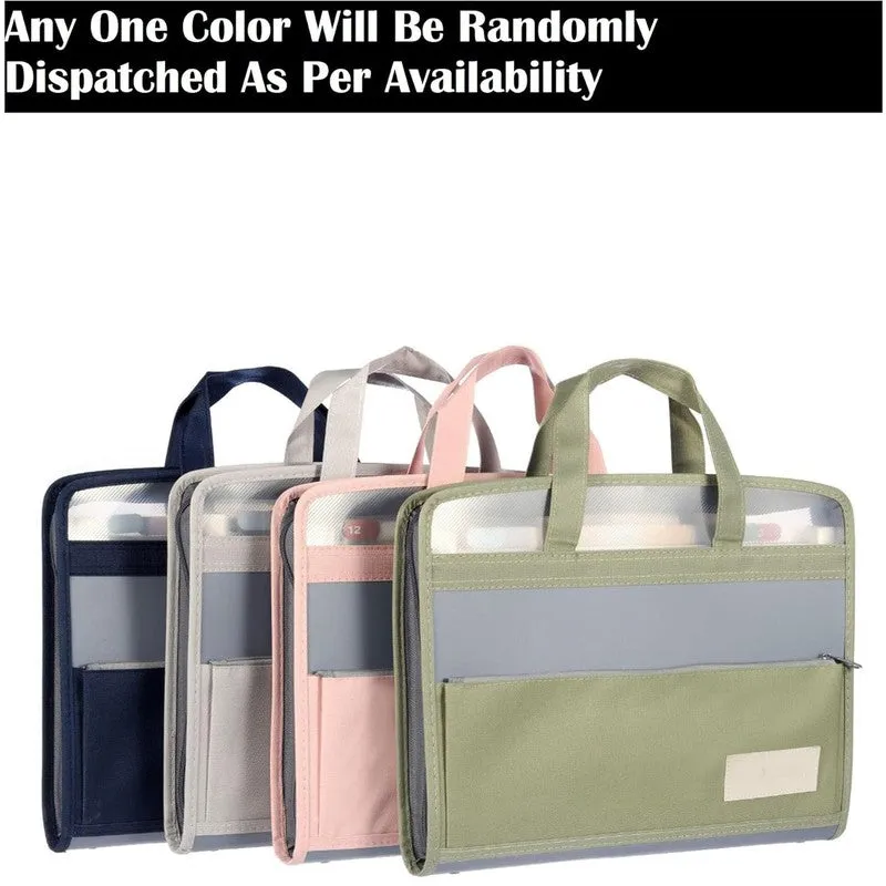 Husky Print File Folder Bag for Certificates and Documents, 13 Pockets A4 Size Expandable Folder Bag with Handle, Multi-Layer Documents Organizer Bag with Zipper (Pack of 1, Pink)