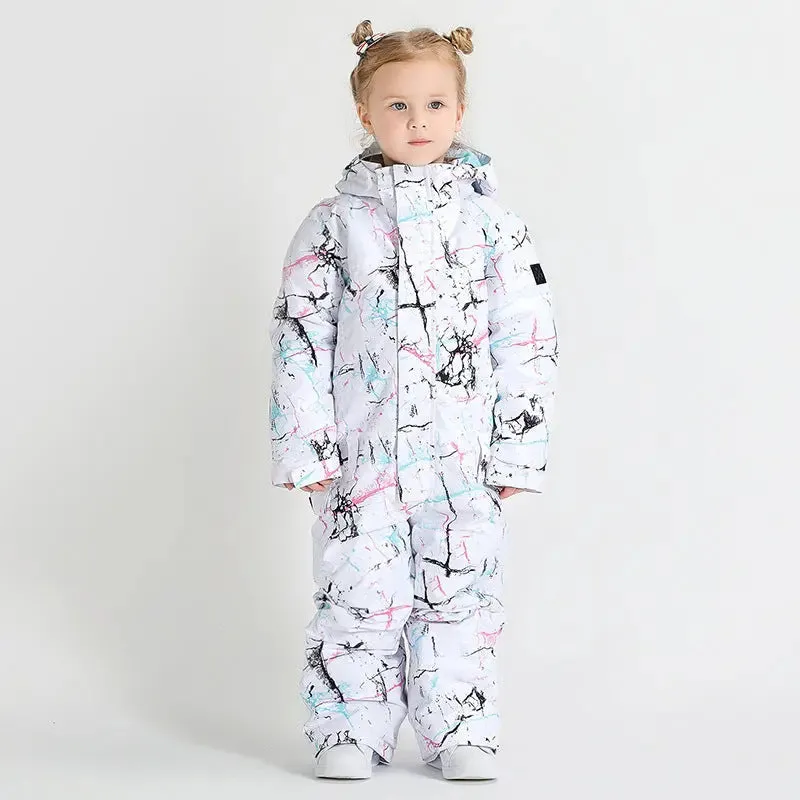 Kids Flower Printed One Piece Ski Suit