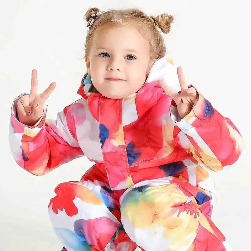 Kids Flower Printed One Piece Ski Suit