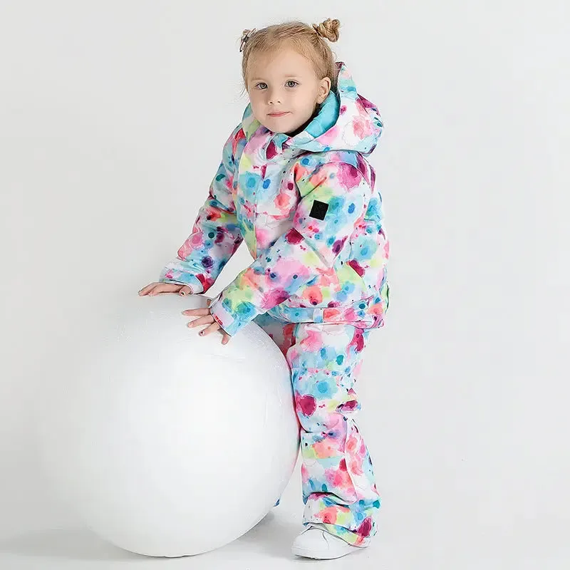 Kids Flower Printed One Piece Ski Suit