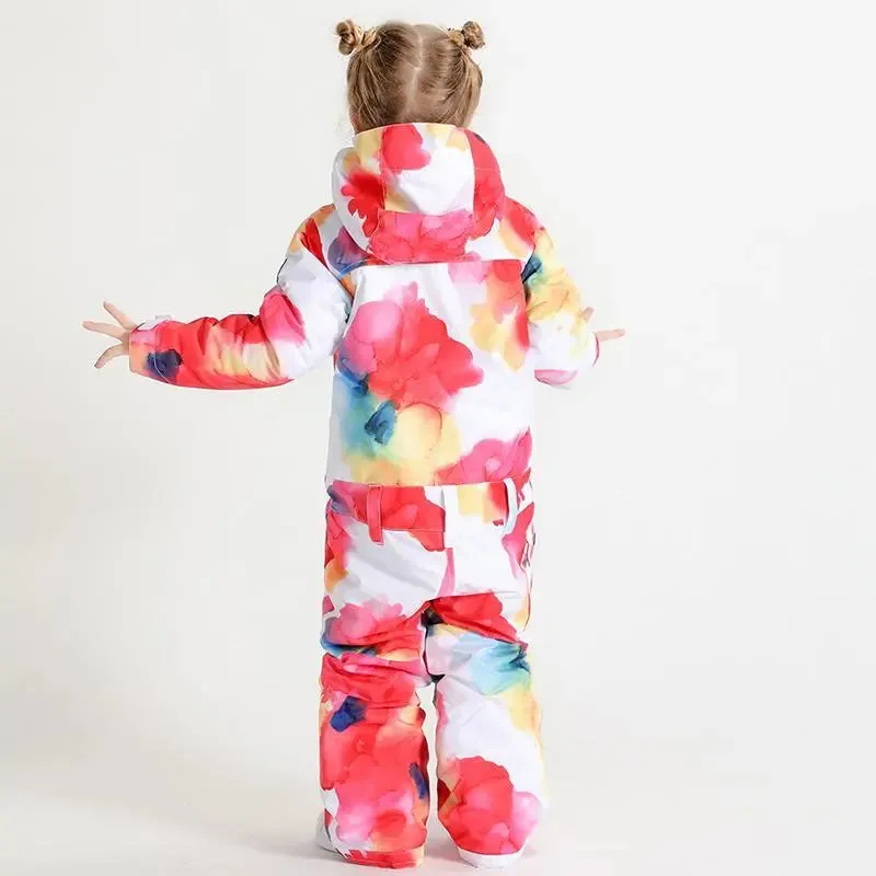 Kids Flower Printed One Piece Ski Suit