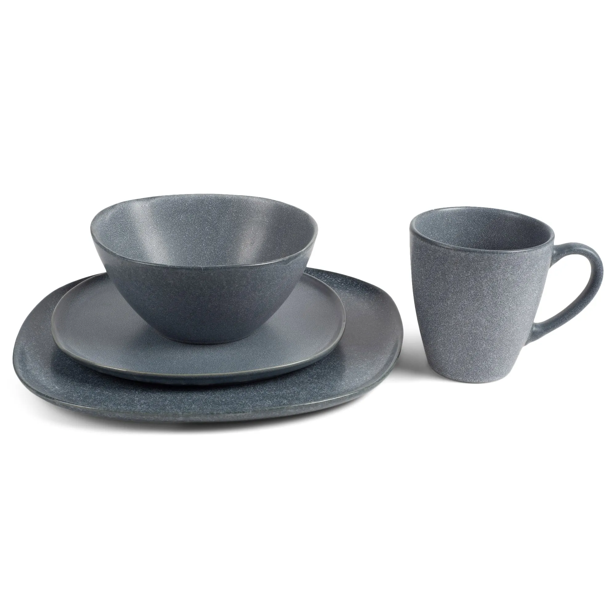Modern Chic Smooth Ceramic Stoneware Dinnerware 16 Piece Set - Service for 4, Slate Grey